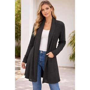 Elementz Women Sweater Cardigan Open Front Large Black Knit Long Sleeve